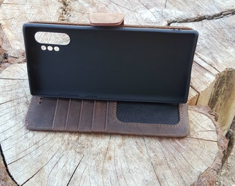 Samsung Galaxy Note 10 Plus Handyhülle Leder-Foliohülle Dunkelbraune Brieftaschenhülle Standfunktion Kartenhalter für Note 10 Plus