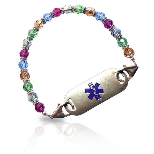 Mystique Swarovski Crystal Engraved Personalised Medical ID Alert Bracelet