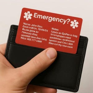 Cartão de carteira de alerta de identificação de emergência médica, personalizado