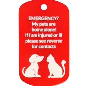 Noodsleutelhanger voor huisdieren. Gepersonaliseerde, gegraveerde, Home Alone Safety-sleutelhanger. Veiligheidshulp SOS ICE Cat Dog