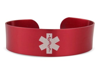 Hypoallergenic Aluminium Engraved Medical ID Alert Cuff Personalized Bracelet Medication Condition