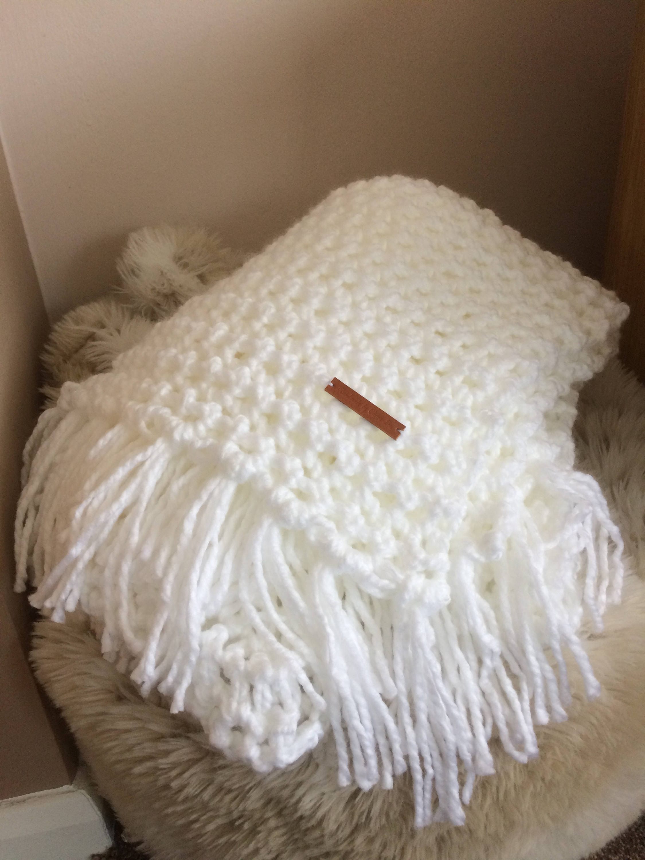 Handmade Chunky Blanket Chunky Fringe Throw White Bed Etsy