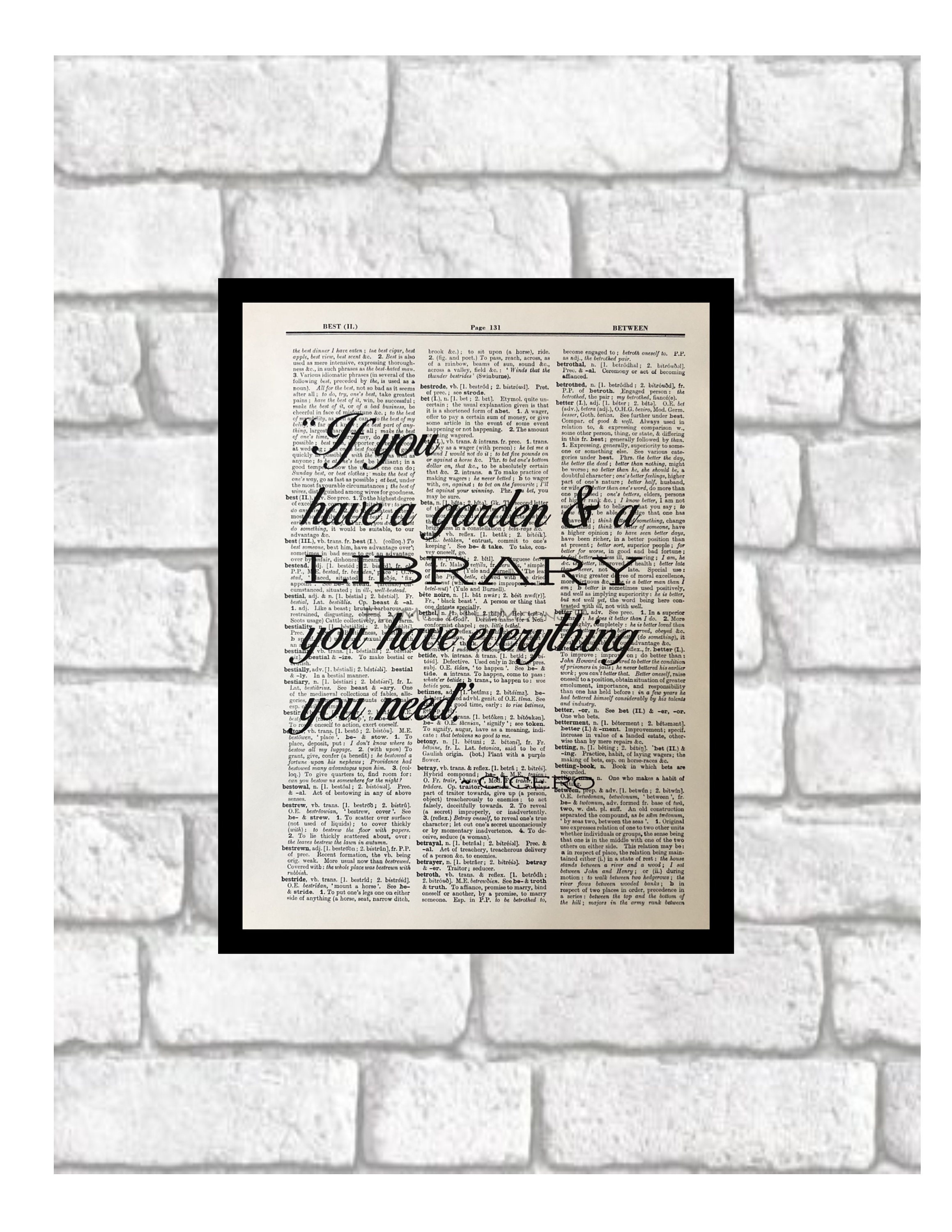 Cicero Quote If You Have A Garden And A Library Famous Etsy