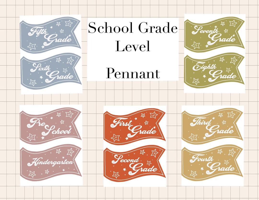 School Grade Level Pennant Flags, PRINTABLE, DIY School Flags, Back to ...