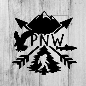 Noroeste Pacífico, PNW, Pé Grande, Evergreen, Montanhas, Washington, Oregon, Idaho, Águia, Peixe, svg, png, dxf
