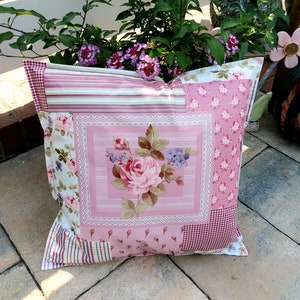 Outdoor cushion 50 cm x 50 cm waterproof handmade shabby roses water-repellent garden decorative oilcloth