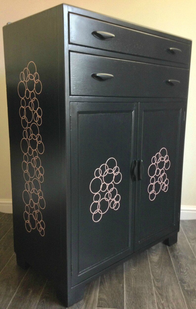 Art Deco Style Drinks Cocktail Cabinet Painted Upcycled Black Etsy