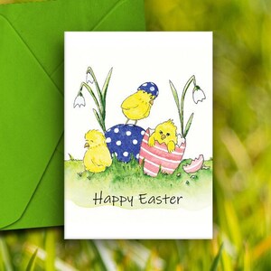 Printable Easter Card, Blank Inside, Chicks Illustration, Cheerful Happy, Whimsical, Easter Holidays, 5x7, A6, Easter Wishes, Digital