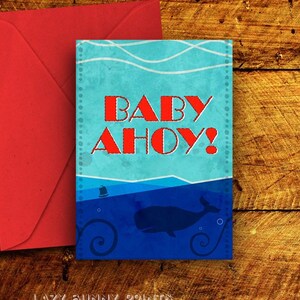 Nautical Baby Boy Shower Card, Expecting Mom Announcement, Gender Reveal Printable, Last Minute Party Invitation, Maritime Illustration