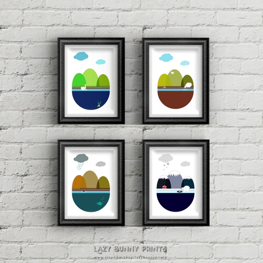 Printable Playroom Art Set, Four Seasons Artwork, Kids Playroom Poster ...