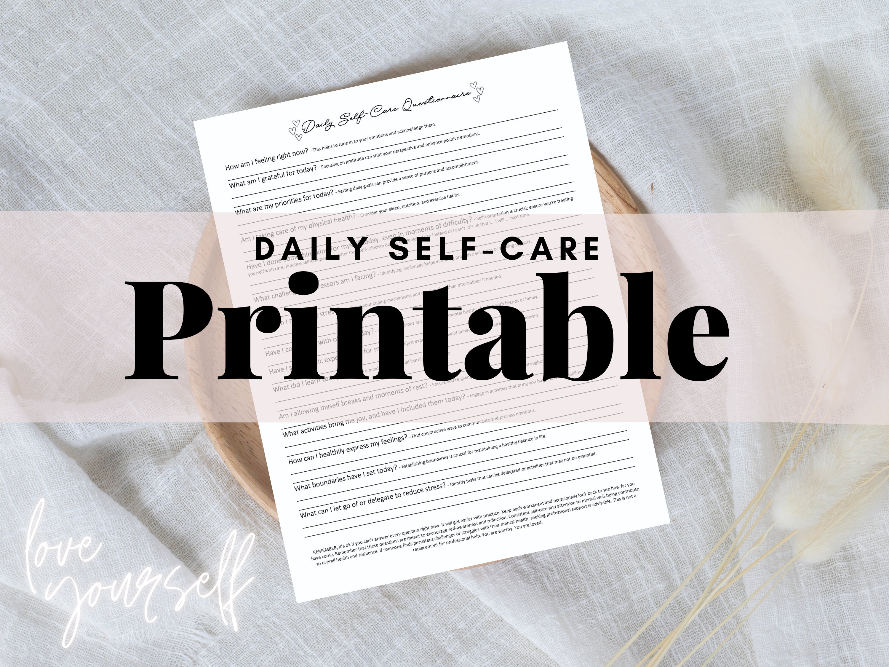 Daily Self-care Questionnaire PRINTABLE PDF - Etsy