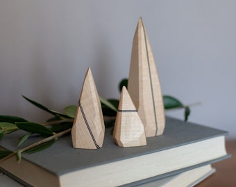 ERABLE - Set of 3 cones door rings solid wood geometric shape waved maple handmade by hand