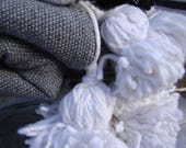 Moroccan Pom-Pom Throw (Gray with white pom poms)