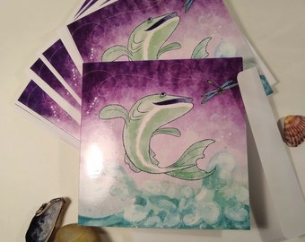 Joyous Leaping Fish blank greeting card, set of 5