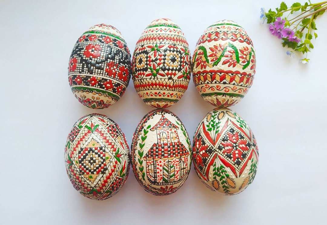 6 Easter Eggs Decoration Romania Pysanky Pysanka Waxed Spring Etsy