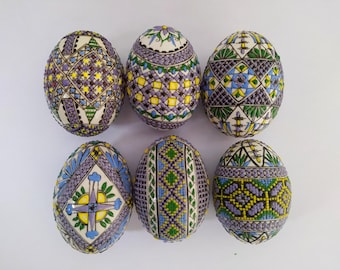 6 huevos de Pascua decoración Rumania pysanky pysanka encerados primavera Huevos de PATO reales hechos a mano decorados a mano dibujados coloreados