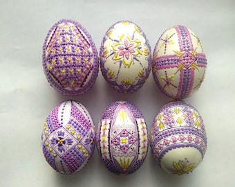 6 Easter eggs decoration Romania pysanky pysanka waxed spring Real DUCK eggs handmade hand decorarted drawn colorated Peacock Swan snowdrop
