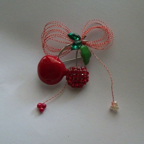 Romanian Martisor Romania march spring tradition amulet luck handmade pendant pin brooch CHERRY