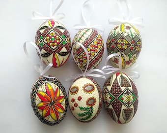 6 Easter eggs decoration Romania pysanky pysanka waxed spring Real DUCK eggs handmade hand decorarted drawn colorated bees wax kistka