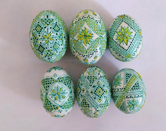 6 huevos de Pascua decoración Rumania pysanky pysanka encerado primavera Real PATO huevos hechos a mano decorado dibujado abejas coloreadas cera kistka
