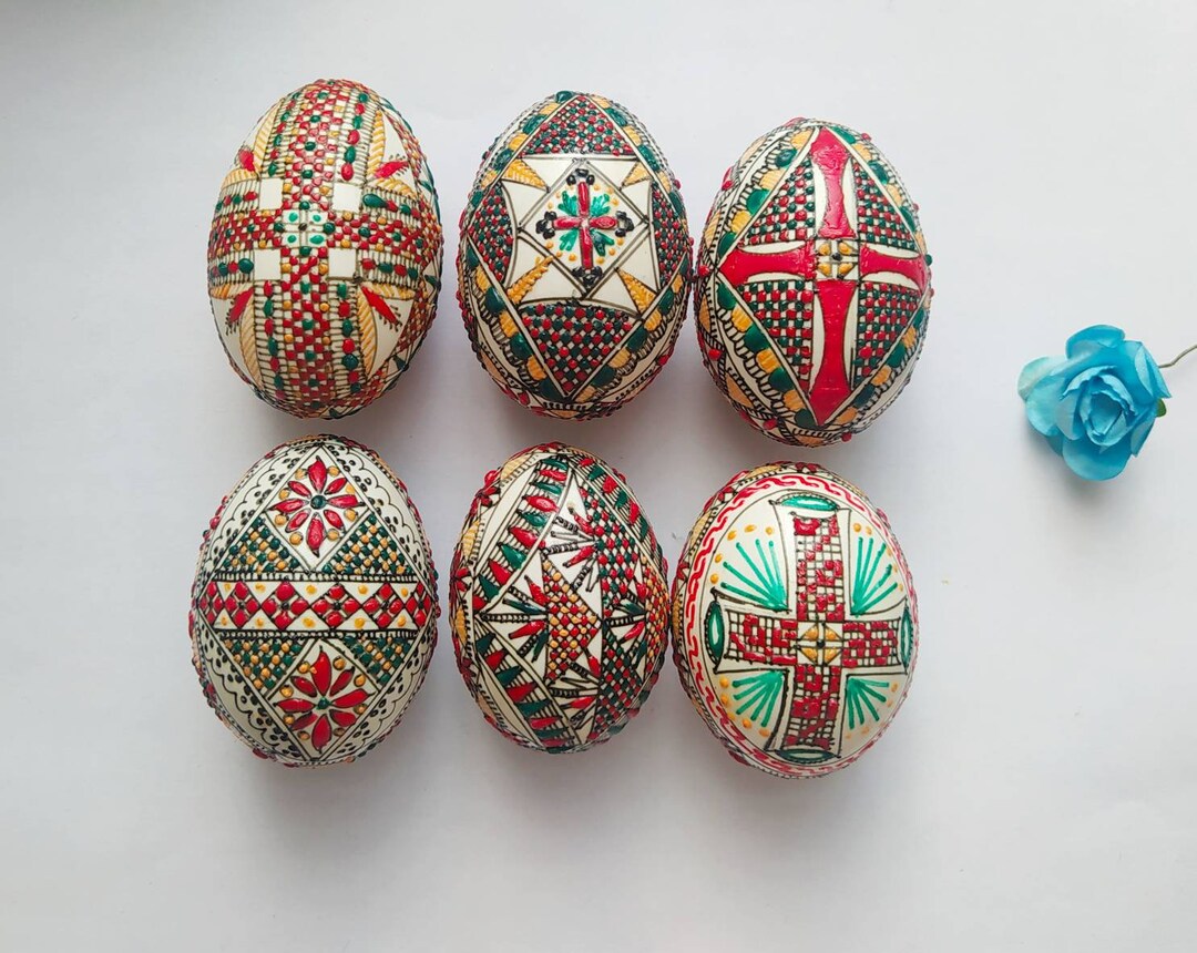 6 Easter Eggs Decoration Romania Pysanky Pysanka Waxed Spring Etsy