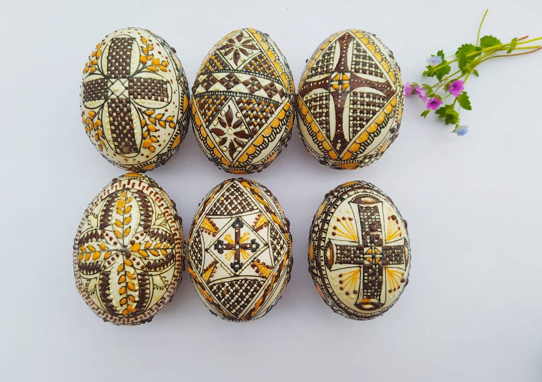 6 Easter Eggs Decoration Romania Pysanky Pysanka Waxed Spring Real DUCK