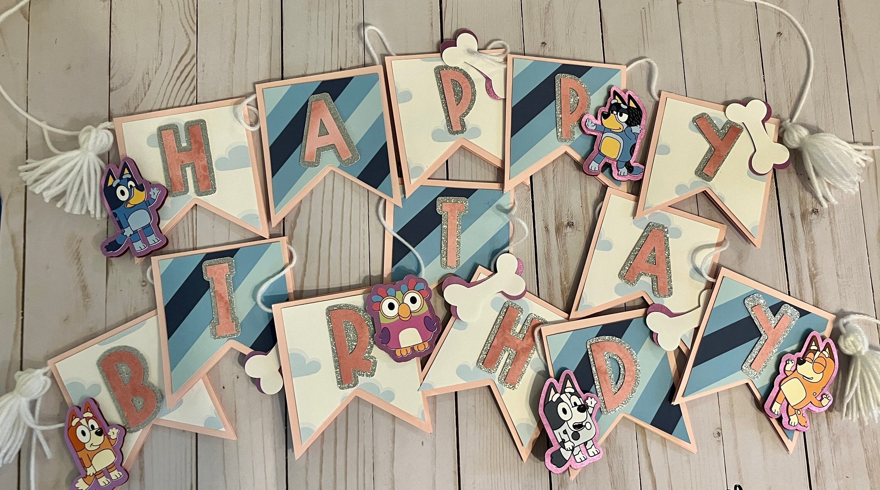Pink/Blue/Silver Bluey Banner