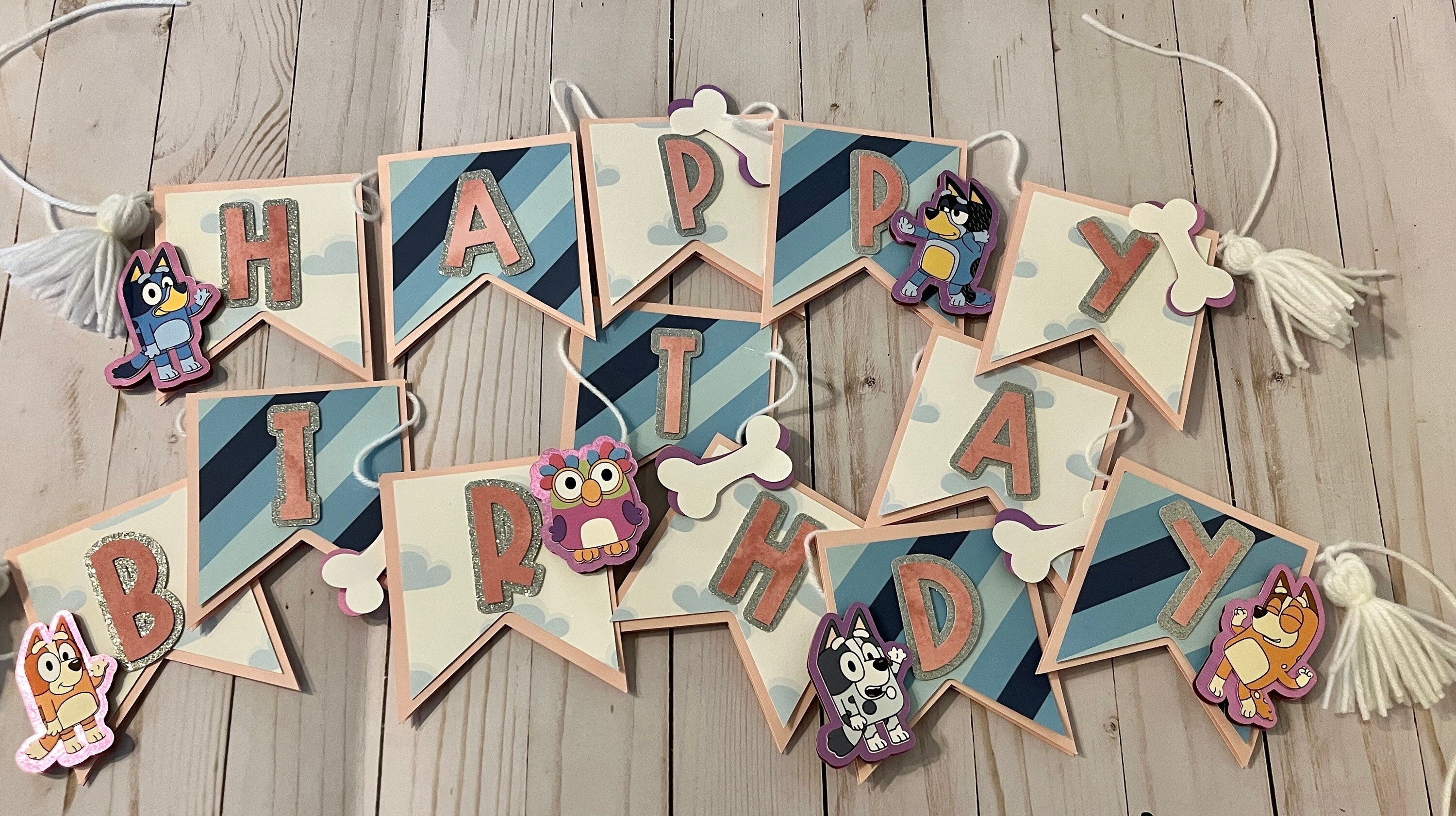 Pink/Blue/Silver Bluey Banner