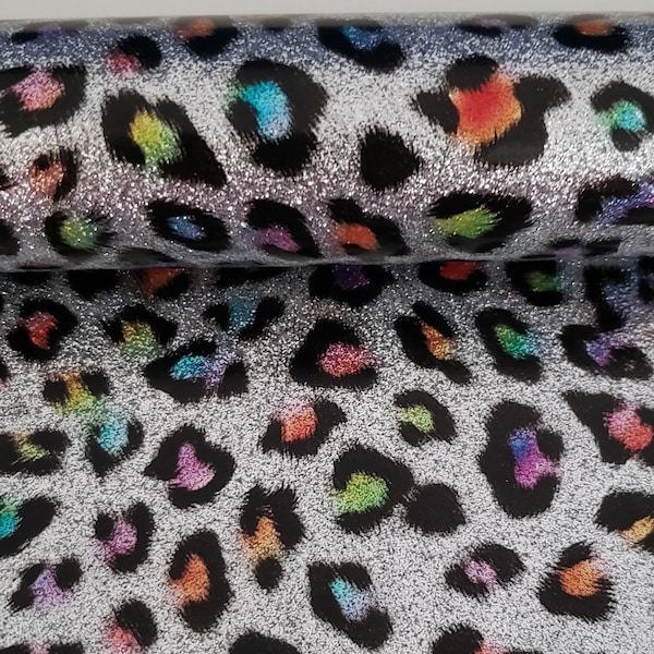 Multi Colored Leopard Mirror Glitter Vinyl * 9x12 Sheets * 12x54/55" Rolls * Canvas Backing * Embroidery Machine Vinyl * Felties * Applique
