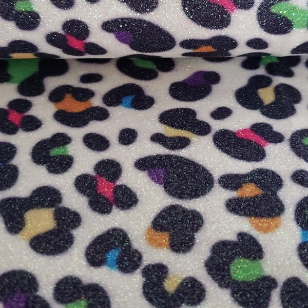 Multi Colored Leopard Glitter Vinyl * 9x12 Sheets * 12x54/55" Rolls * Canvas Backing * Embroidery Machine Vinyl * Felties * Applique