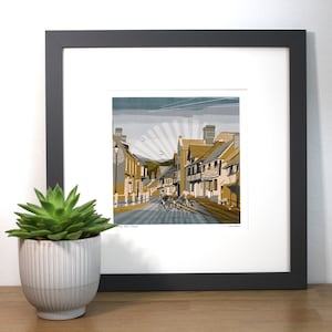 Steyning West Sussex Ochre with Cyclists Framed