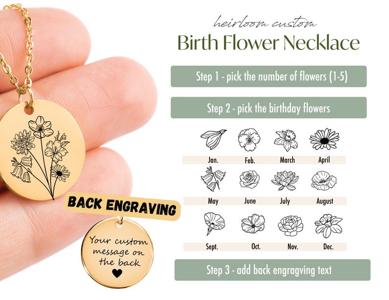 Family Custom Bouquet Necklace Jewelry Gift for Mom Personalized Unique