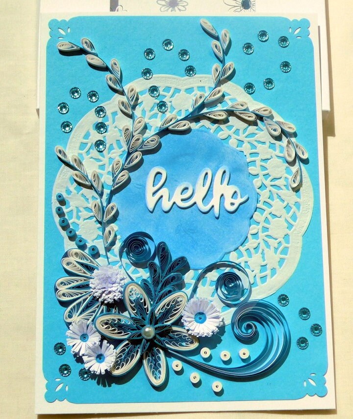 Quilled Blue Floral Card Quilling Blue Flowers Card st Etsy