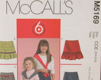 Childrens Girls Skirts With Flounce or Ruffle Variations Lace Trim Ribbon Trim Contrast Lower Ruffle McCalls Pattern M5169 Size 3-4-5-6