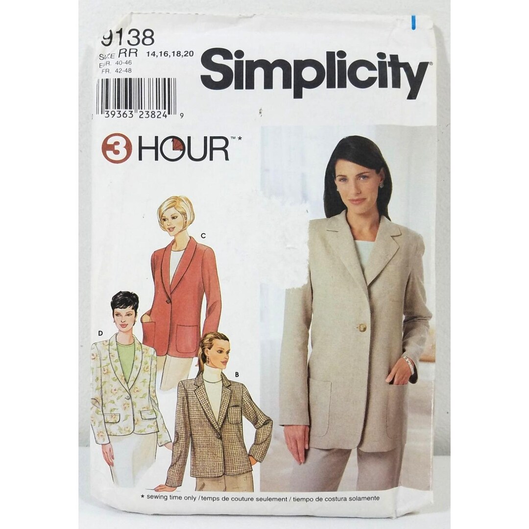 Simplicity Sewing Pattern 9138 Womens Blazer Jacket Size 14-20 Easy 3 ...