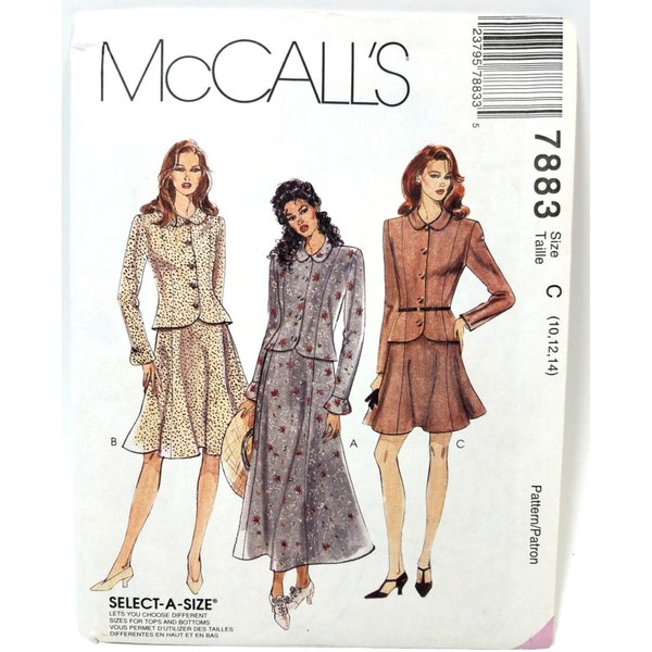 McCalls Sewing Pattern 7883 womens top skirts size 10-12-14 uncut factory folded