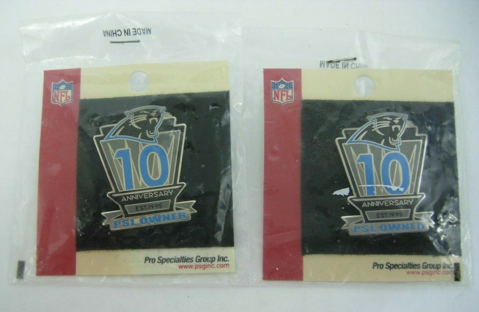 Carolina Panthers 10th Anniversary Est. 1995 PSL Owners Collectible Pin Lot of 2
