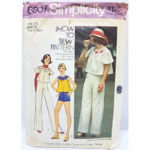 Simplicity Sewing Pattern 6807 teen girls top pants shorts size 7/8 1974 vintage