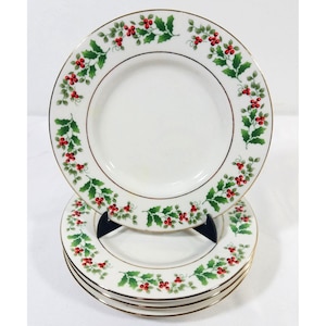 Gibson Christmas Charm Dessert Teller 6 "Holly Berry Silberrand Vintage