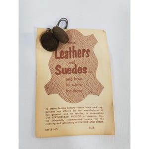 Tarjeta de instrucciones de cuidado de repuesto para botones de gamuza marrón de Leathercraft Vintage