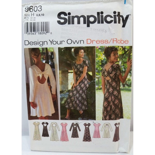 Simplicity Sewing Pattern 9603 womens dress size 6-8-10 keyhole back uncut factory folded