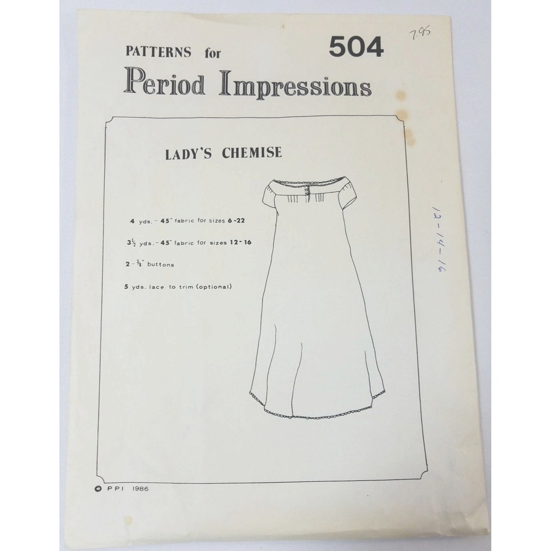 Period Impressions Sewing Pattern 504 Ladies Chemise Slip Gown Etsy