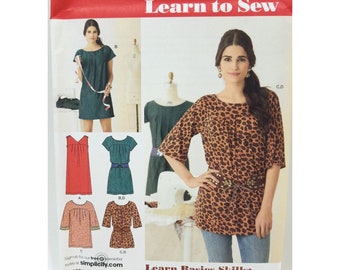 Simplicity Sewing Pattern 2147 miniabito da donna abito tunica cintura taglia 6-18 non tagliato piegato in fabbrica