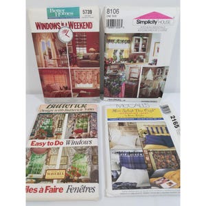 Sewing Patterns Lot of 4 Easy Window Treatments Fabric Headboards Vintage 1990s
