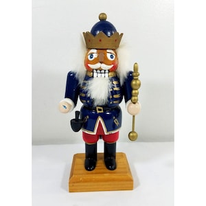 Christmas Nutcracker King Wooden 9&quot; Vintage Blue Red