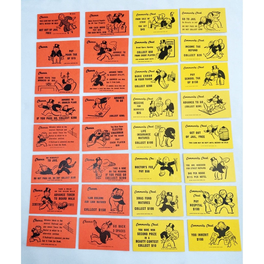 Monopoly Chance Community Chest 32 Cards Complete Set Game Replacement Part 1996 Etsy