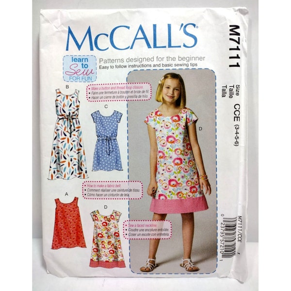 McCall's Sewing Pattern M7111 filles robe et ceinture tailles 3-4-5-6 patron de coupe Learn To Sew