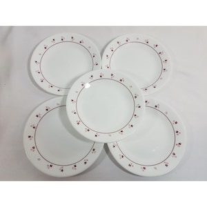 Corelle BURGUNDY ROSE Bread Butter Plates 6 3/4” Set Of 5 Vintage 1980s