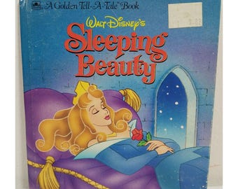 Un libro dorado para contar cuentos. La Bella Durmiente de Walt Disney, pequeño libro vintage de 1993.