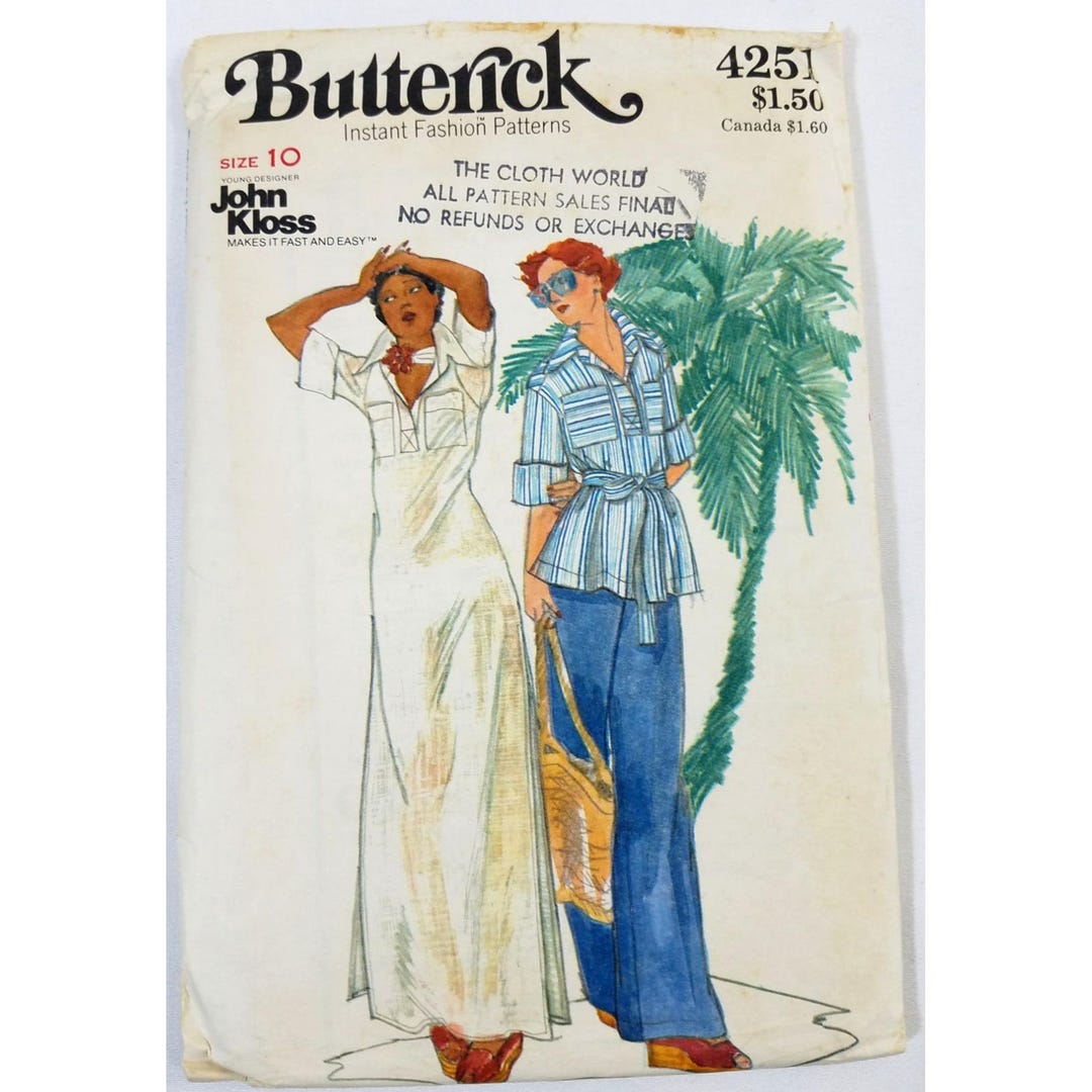 Butterick Sewing Pattern 4251 Misses Dress Top Pants Size 10 Uncut ...